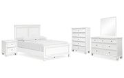 Fortman Full Panel Bed with Mirrored Dresser, Chest and Nightstand