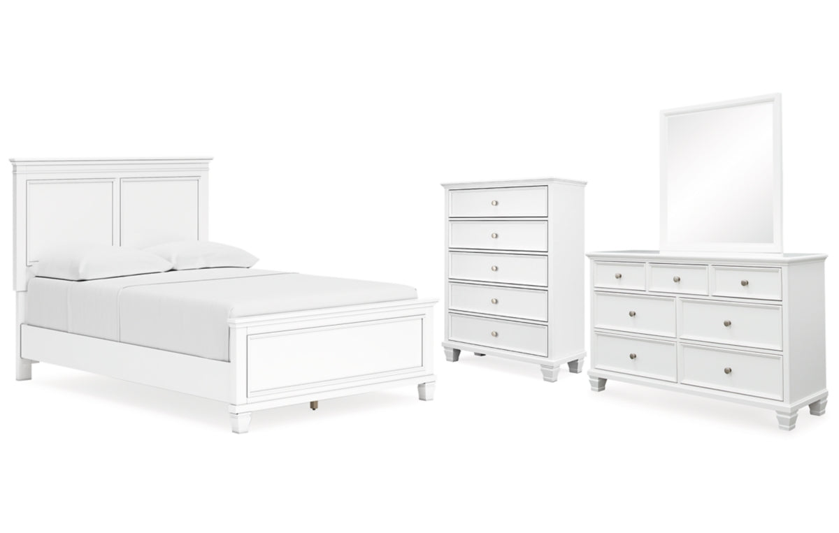 Fortman Full Panel Bed with Mirrored Dresser and Chest