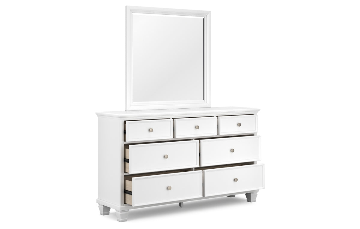 Fortman Queen Panel Bed with Mirrored Dresser, Chest and Nightstand
