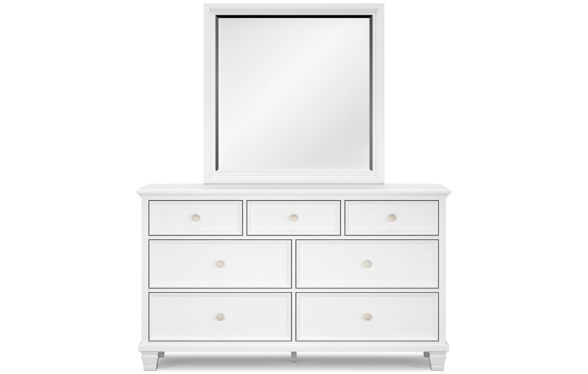 Fortman Queen Panel Bed with Mirrored Dresser and Chest