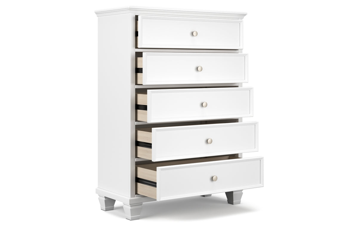 Fortman California King Panel Bed with Mirrored Dresser and Chest