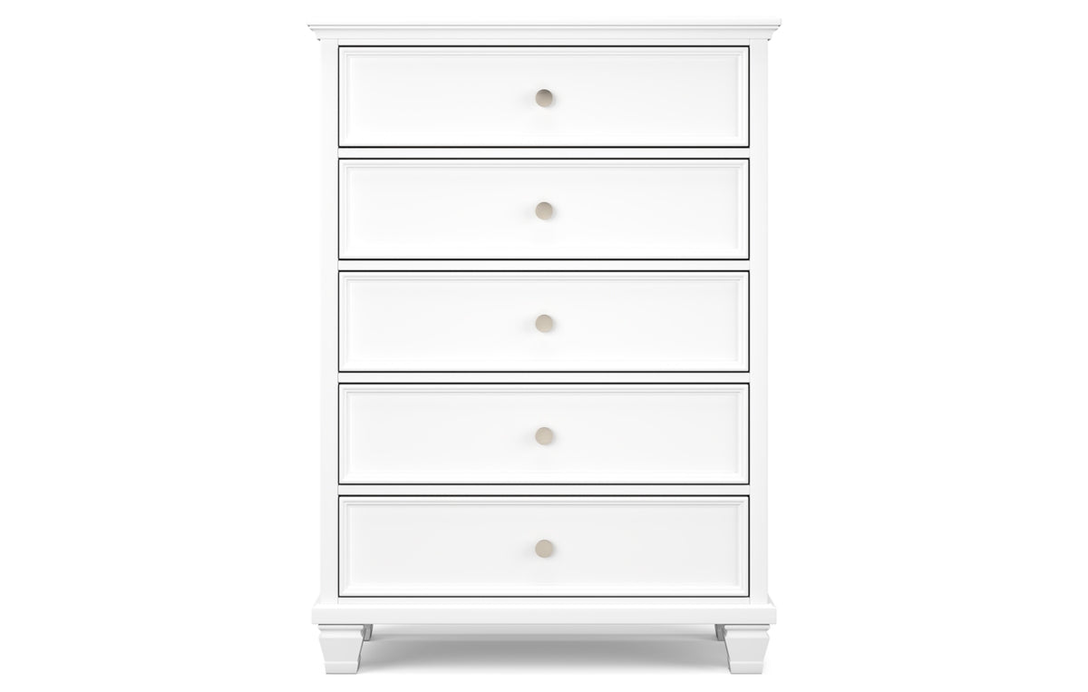 Fortman Queen Panel Bed with Mirrored Dresser, Chest and Nightstand