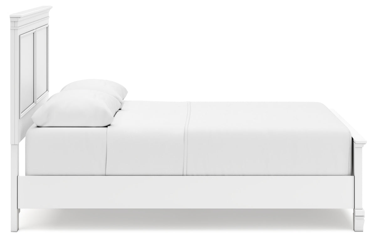 Fortman Queen Panel Bed with Mirrored Dresser, Chest and Nightstand