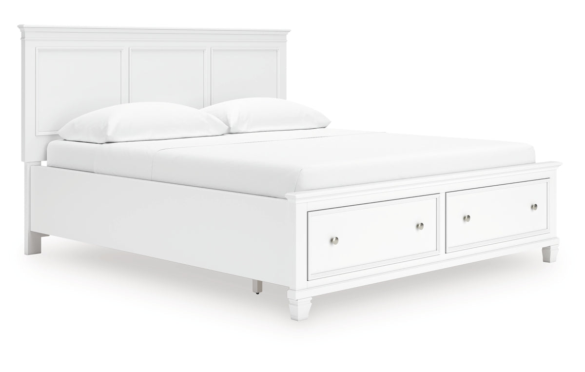 Fortman California King Panel Storage Bed, Dresser, Mirror and Nightstand