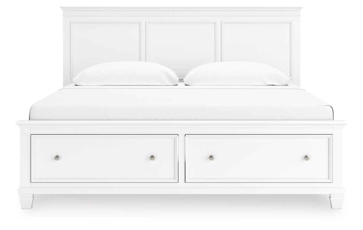 Fortman King Panel Storage Bed with Mirrored Dresser and Nightstand