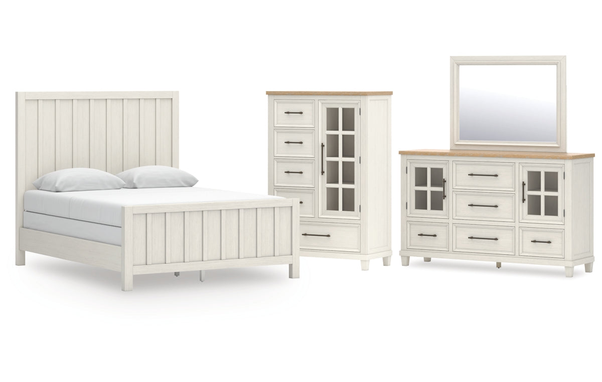 Shaybrock Queen Panel Bed with Mirrored Dresser and Chest