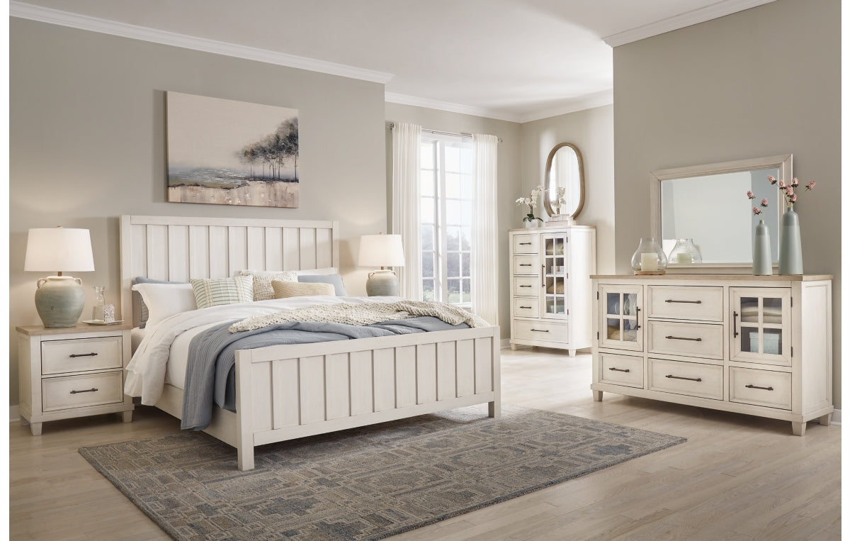 Shaybrock California King Panel Bed with Mirrored Dresser and Nightstand