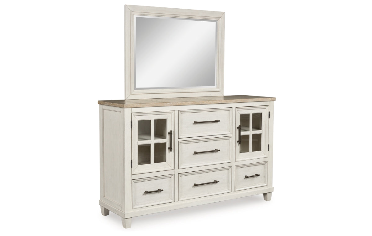 Shaybrock Queen Panel Bed with Mirrored Dresser, Chest and Nightstand