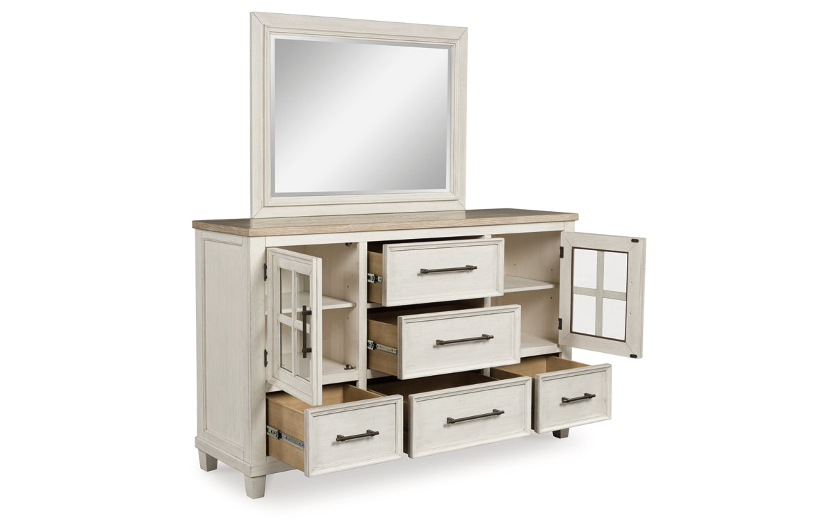 Shaybrock Queen Panel Bed with Mirrored Dresser, Chest and Nightstand