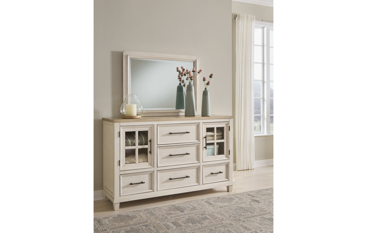 Shaybrock California King Panel Bed with Mirrored Dresser and Nightstand