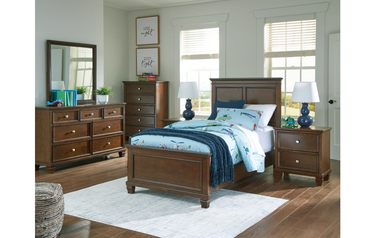 Danabrin Twin Panel Bed with Mirrored Dresser, Chest and Nightstand