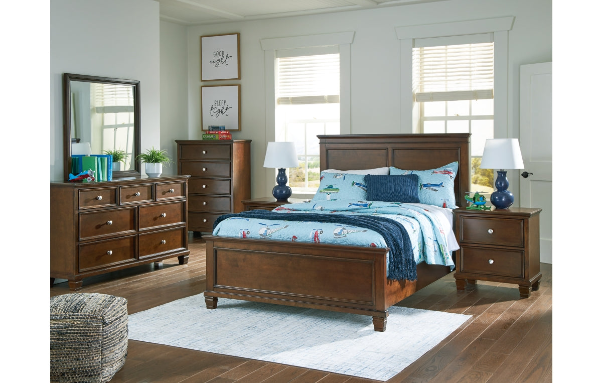 Danabrin Full Panel Bed with Mirrored Dresser and Nightstand