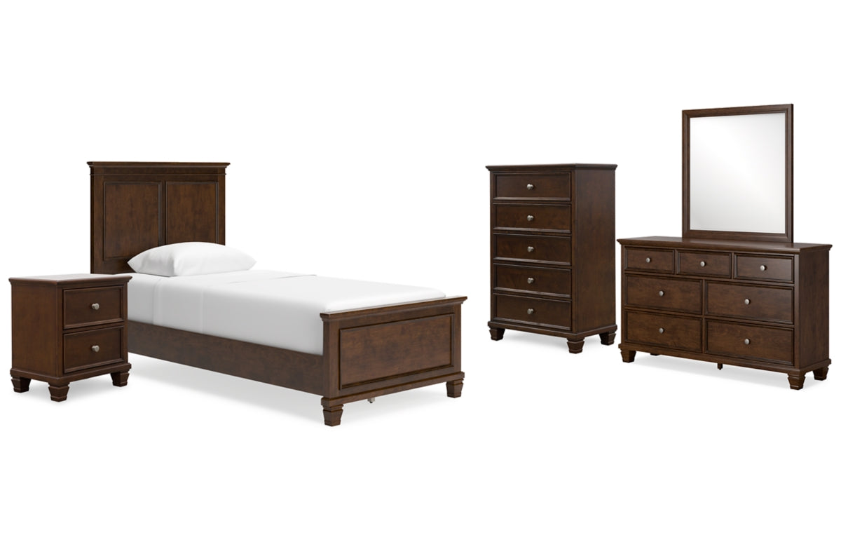 Danabrin Twin Panel Bed with Mirrored Dresser, Chest and Nightstand