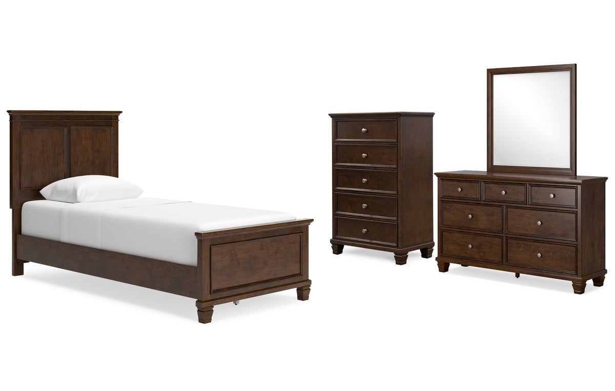 Danabrin Twin Panel Bed with Mirrored Dresser and Chest