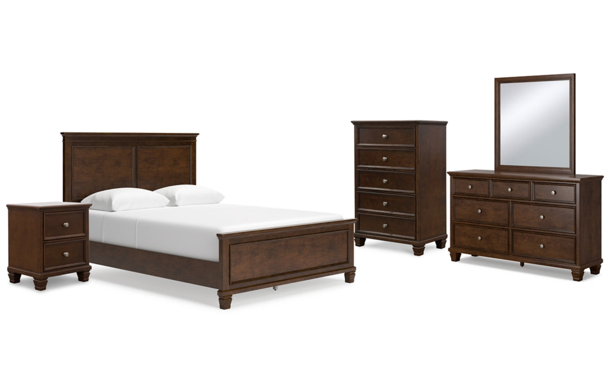 Danabrin Queen Panel Bed with Mirrored Dresser, Chest and Nightstand
