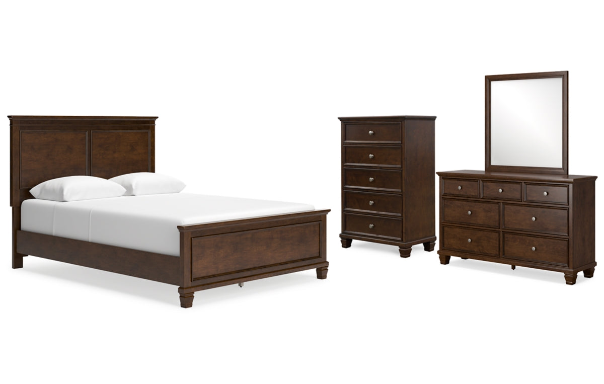 Danabrin Queen Panel Bed with Mirrored Dresser and Chest