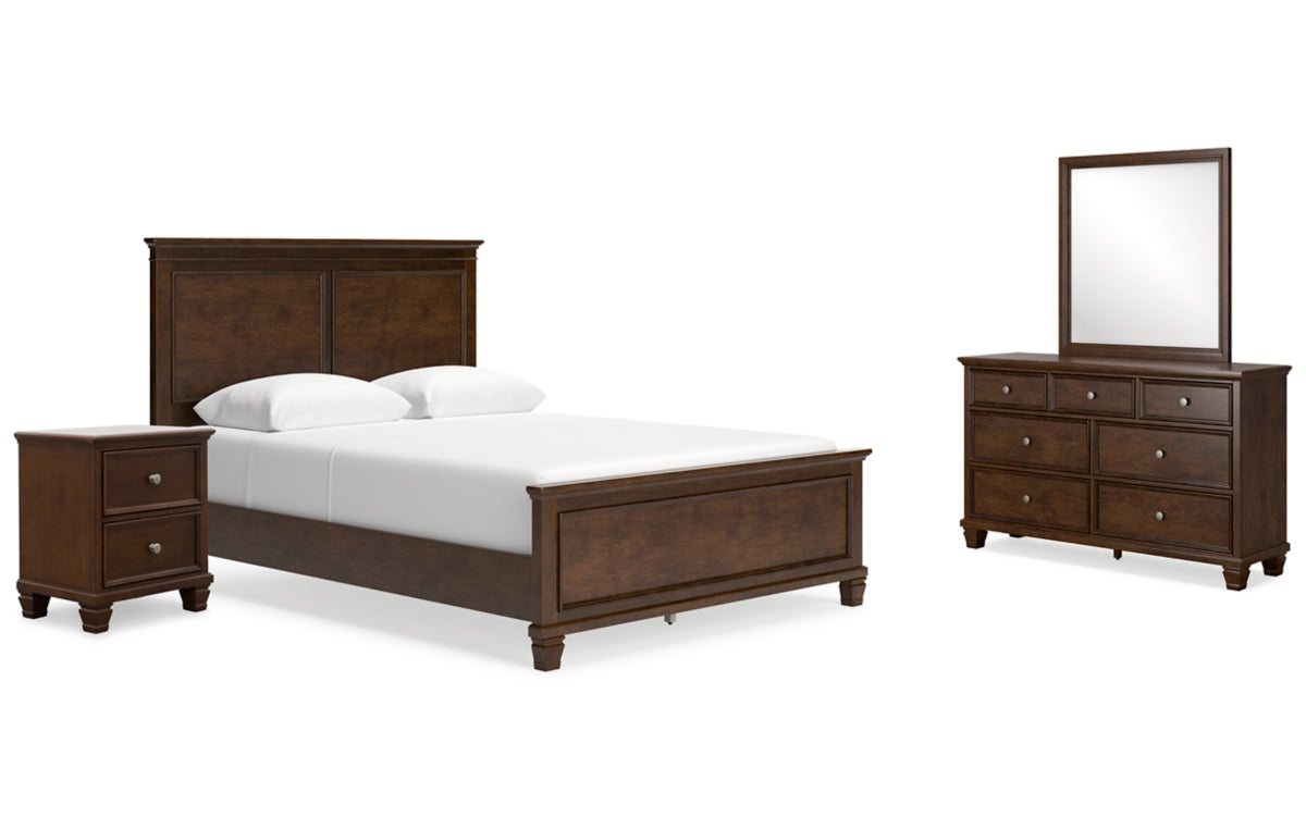 Danabrin Queen Panel Bed with Mirrored Dresser and Nightstand