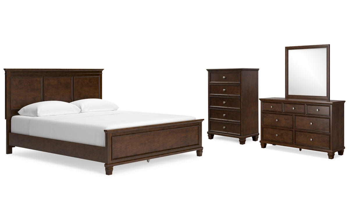 Danabrin California King Panel Bed with Mirrored Dresser and Chest