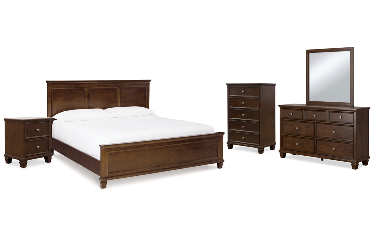 Danabrin King Panel Bed with Mirrored Dresser, Chest and Nightstand
