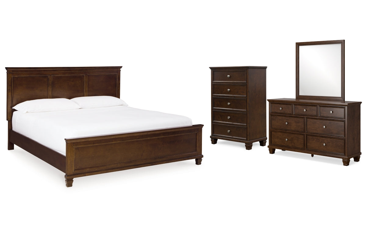 Danabrin King Panel Bed with Mirrored Dresser and Chest