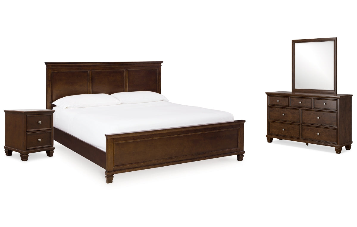 Danabrin King Panel Bed with Mirrored Dresser and Nightstand