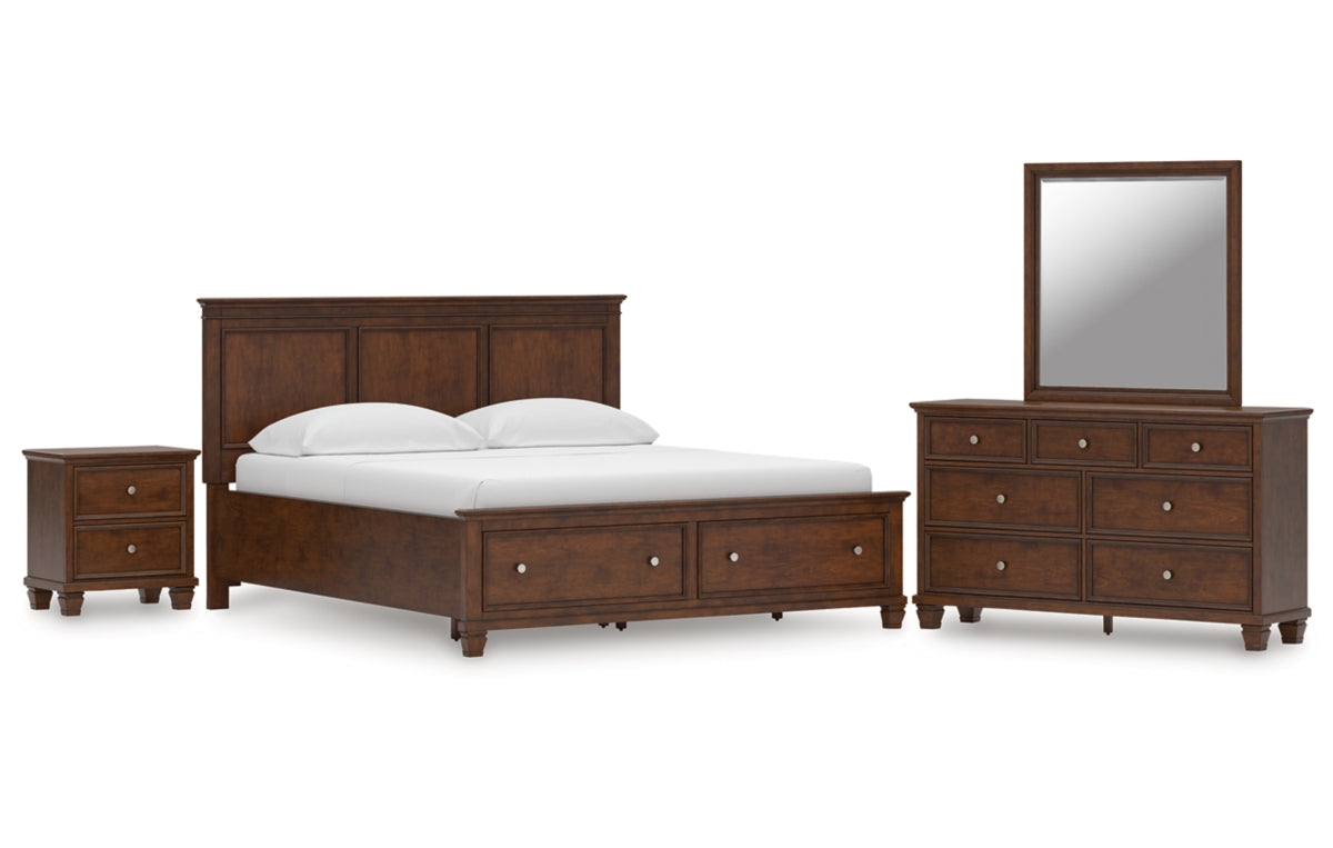 Danabrin California King Panel Storage Bed, Dresser, Mirror and Nightstand
