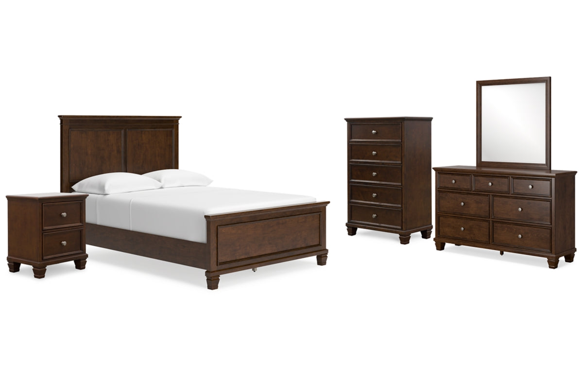 Danabrin Full Panel Bed with Mirrored Dresser, Chest and Nightstand