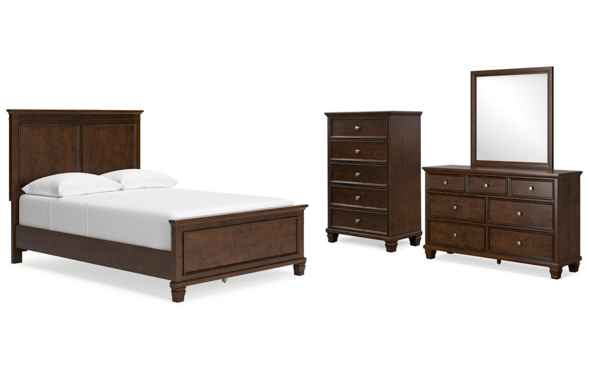 Danabrin Full Panel Bed with Mirrored Dresser and Chest