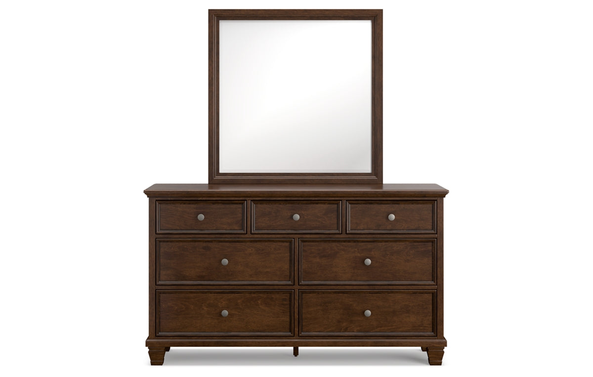 Danabrin Full Panel Bed with Mirrored Dresser and Chest