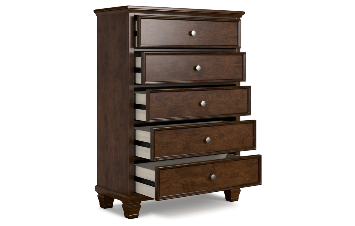 Danabrin Full Panel Bed with Mirrored Dresser and Chest