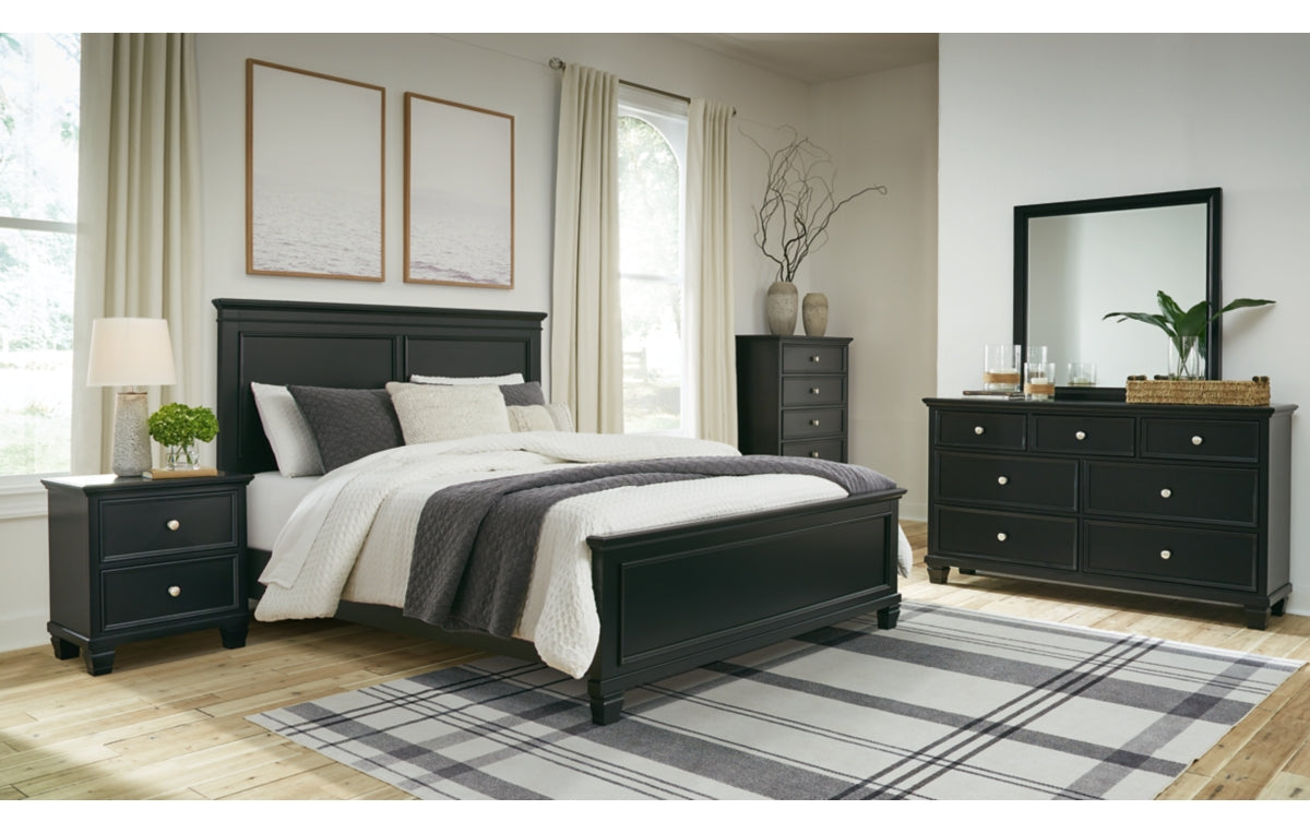 Lanolee Queen Panel Bed with Mirrored Dresser, Chest and Nightstand