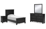Lanolee Twin Panel Bed with Mirrored Dresser and Nightstand