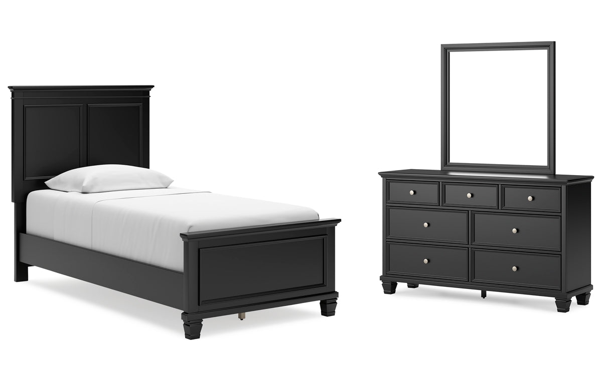 Lanolee Twin Panel Bed with Mirrored Dresser