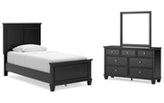 Lanolee Twin Panel Bed with Mirrored Dresser