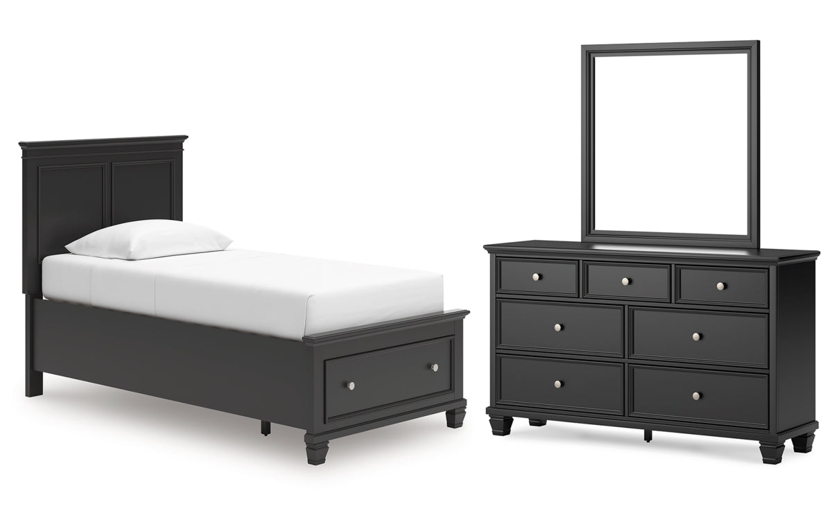Lanolee Twin Panel Storage Bed, Dresser and Mirror