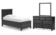 Lanolee Twin Panel Storage Bed, Dresser and Mirror
