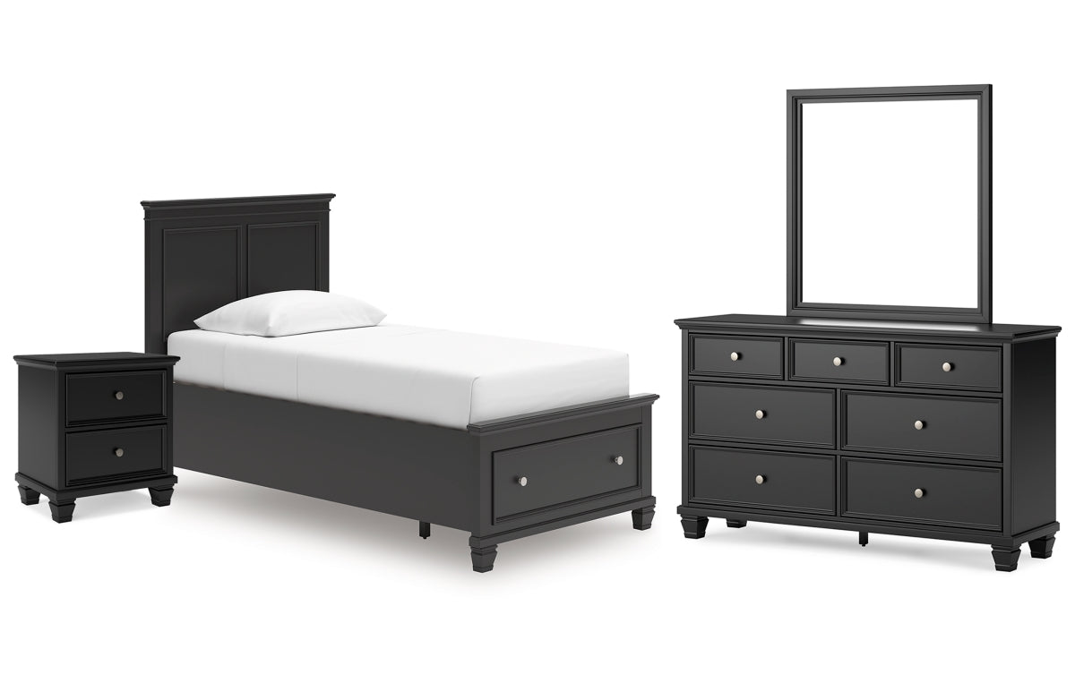 Lanolee Twin Panel Storage Bed, Dresser, Mirror and Nightstand
