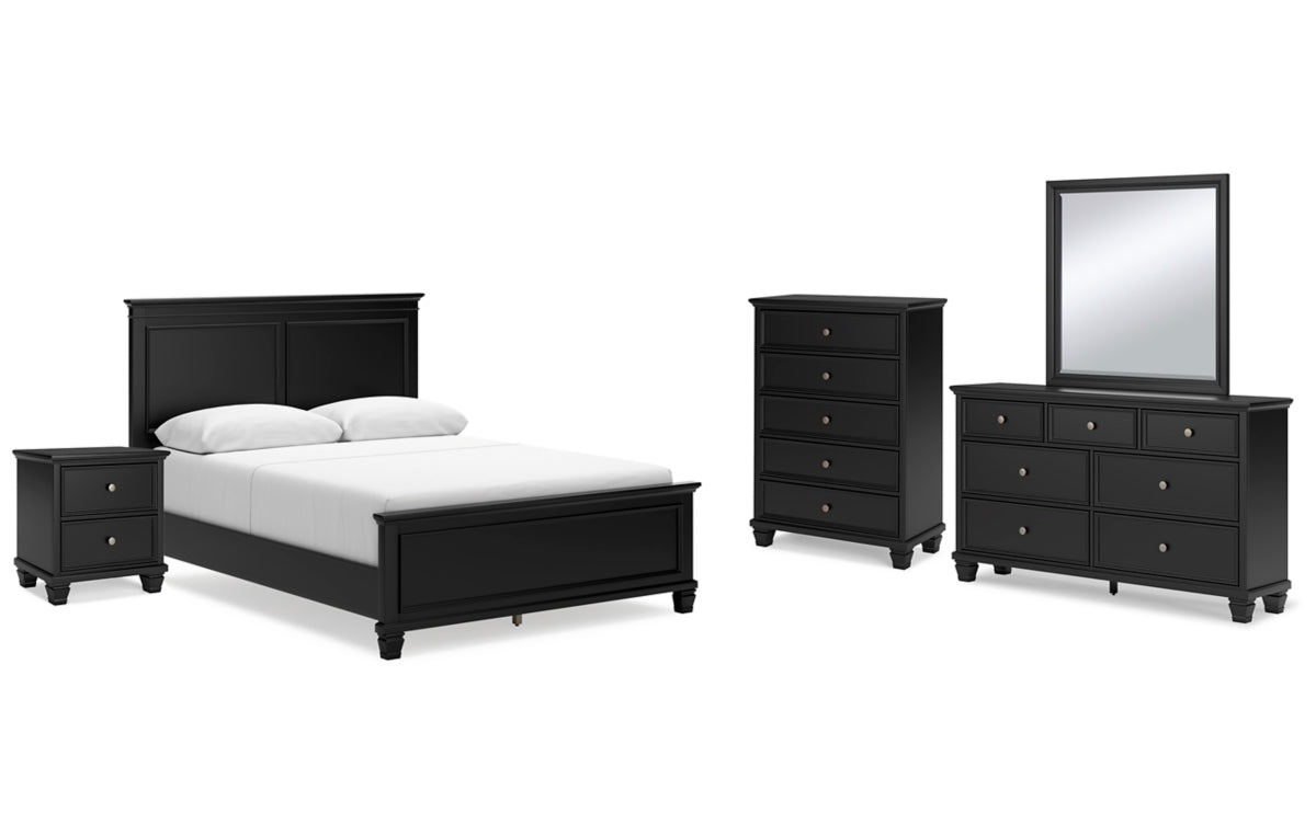 Lanolee Queen Panel Bed with Mirrored Dresser, Chest and Nightstand