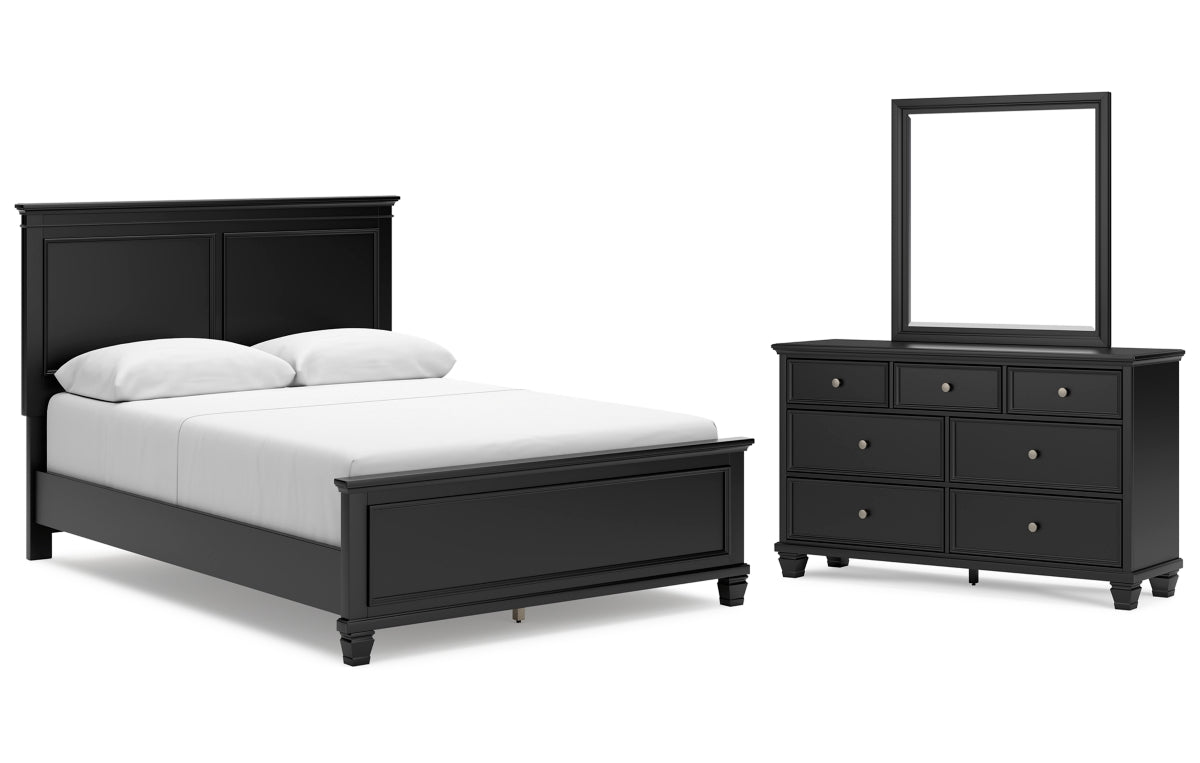 Lanolee Queen Panel Bed with Mirrored Dresser