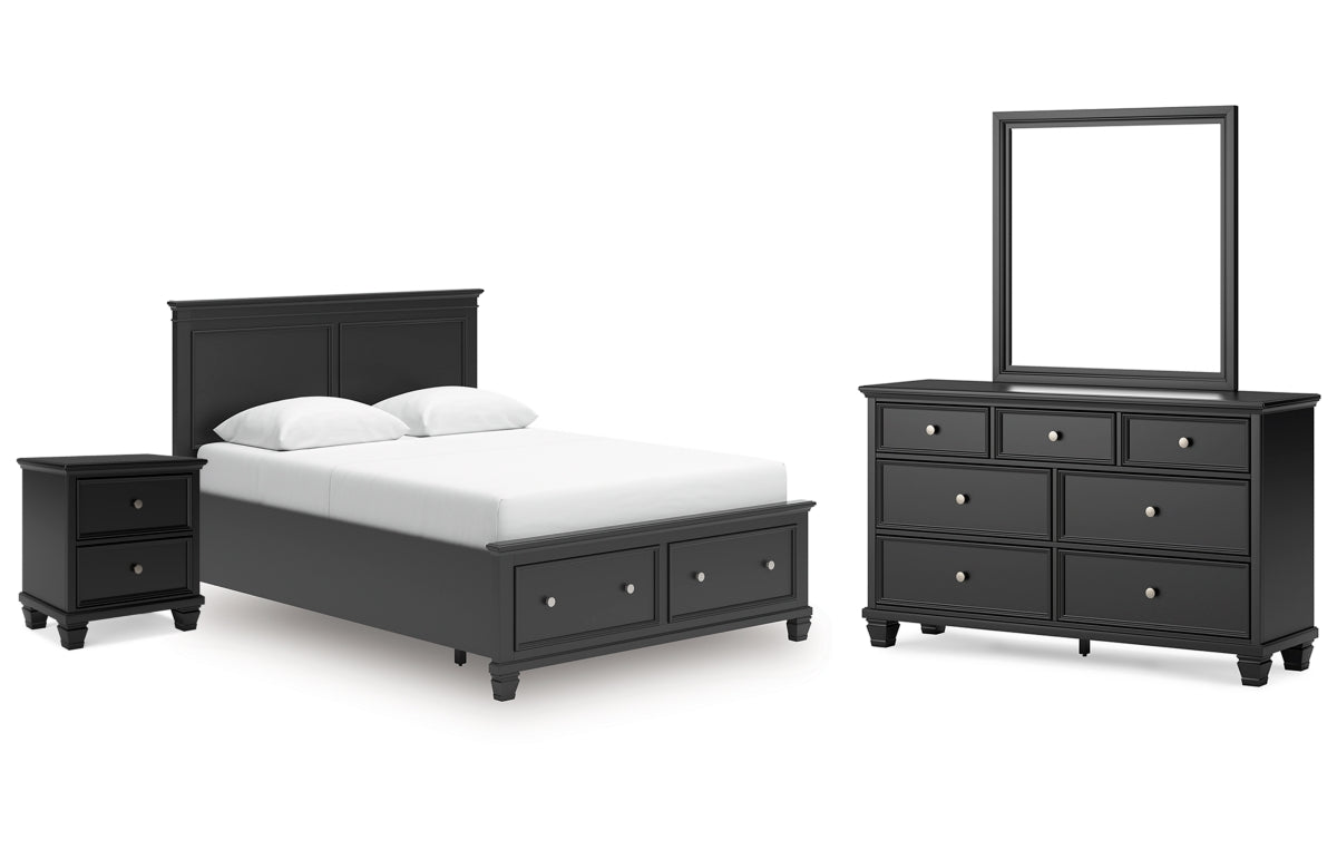 Lanolee Queen Panel Storage Bed, Dresser, Mirror and Nightstand