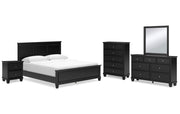 Lanolee California King Panel Bed with Mirrored Dresser, Chest and Nightstand