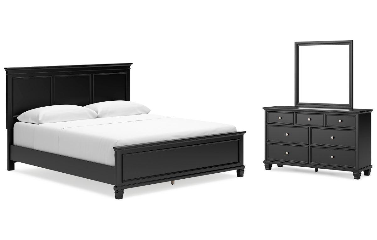 Lanolee California King Panel Bed with Mirrored Dresser