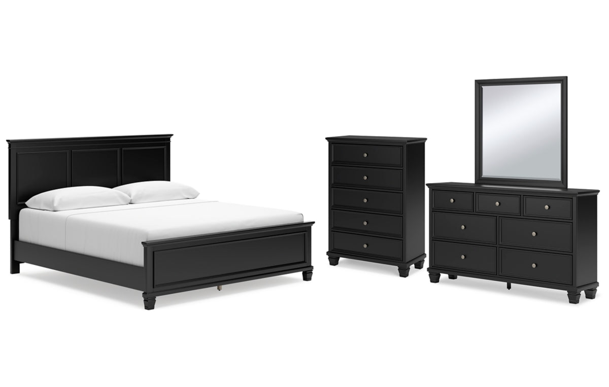 Lanolee King Panel Bed with Mirrored Dresser and Chest