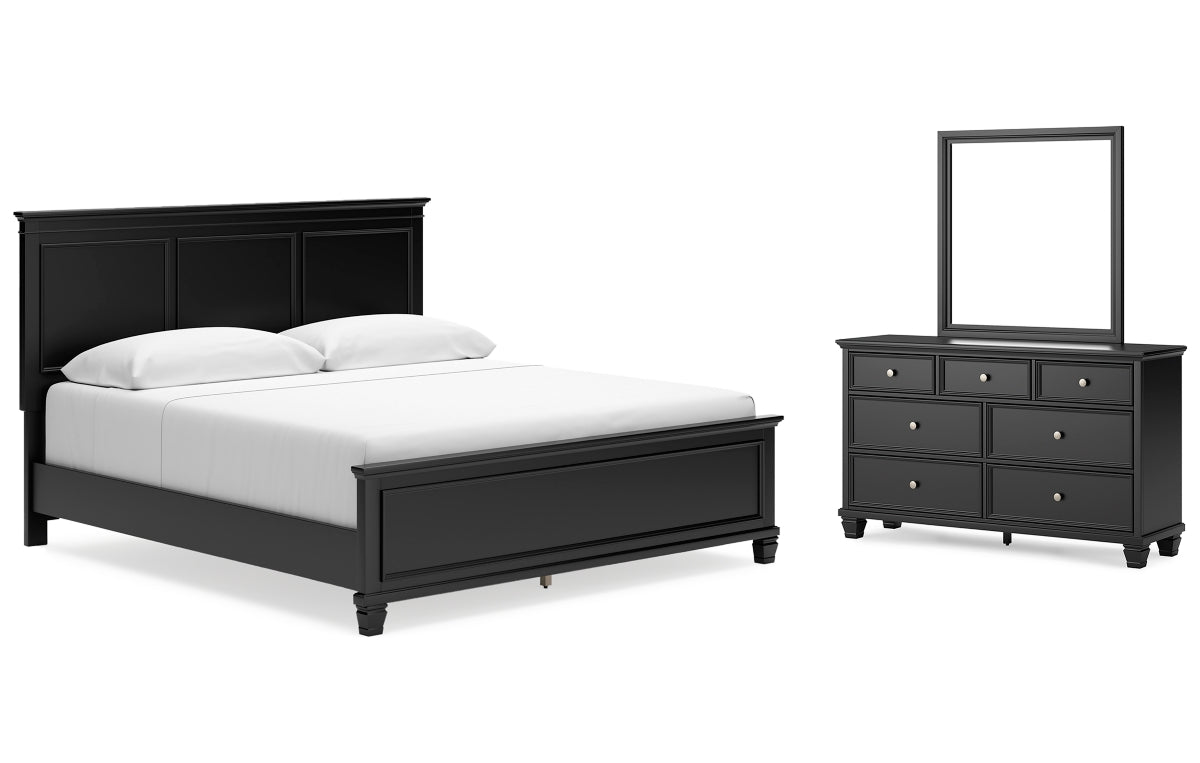 Lanolee King Panel Bed with Mirrored Dresser