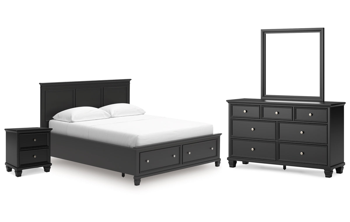 Lanolee California King Panel Storage Bed, Dresser, Mirror and Nightstand