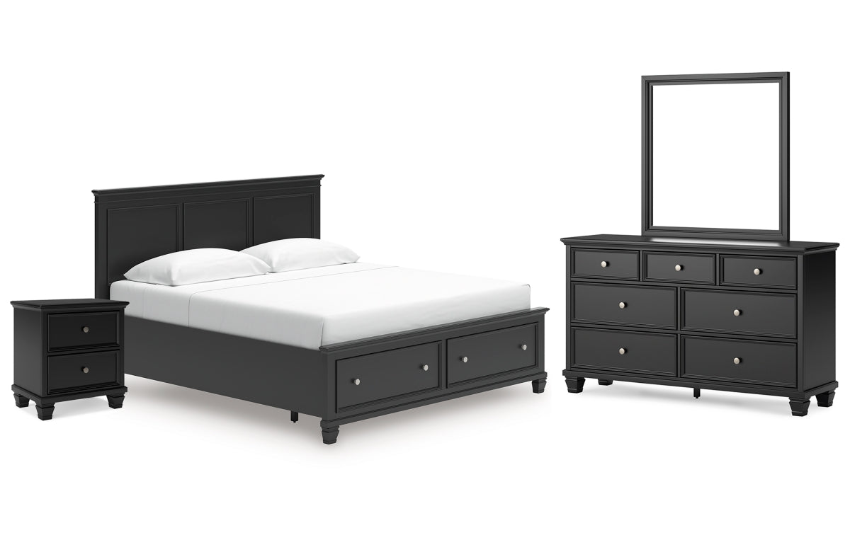 Lanolee King Panel Storage Bed, Dresser, Mirror and Nightstand