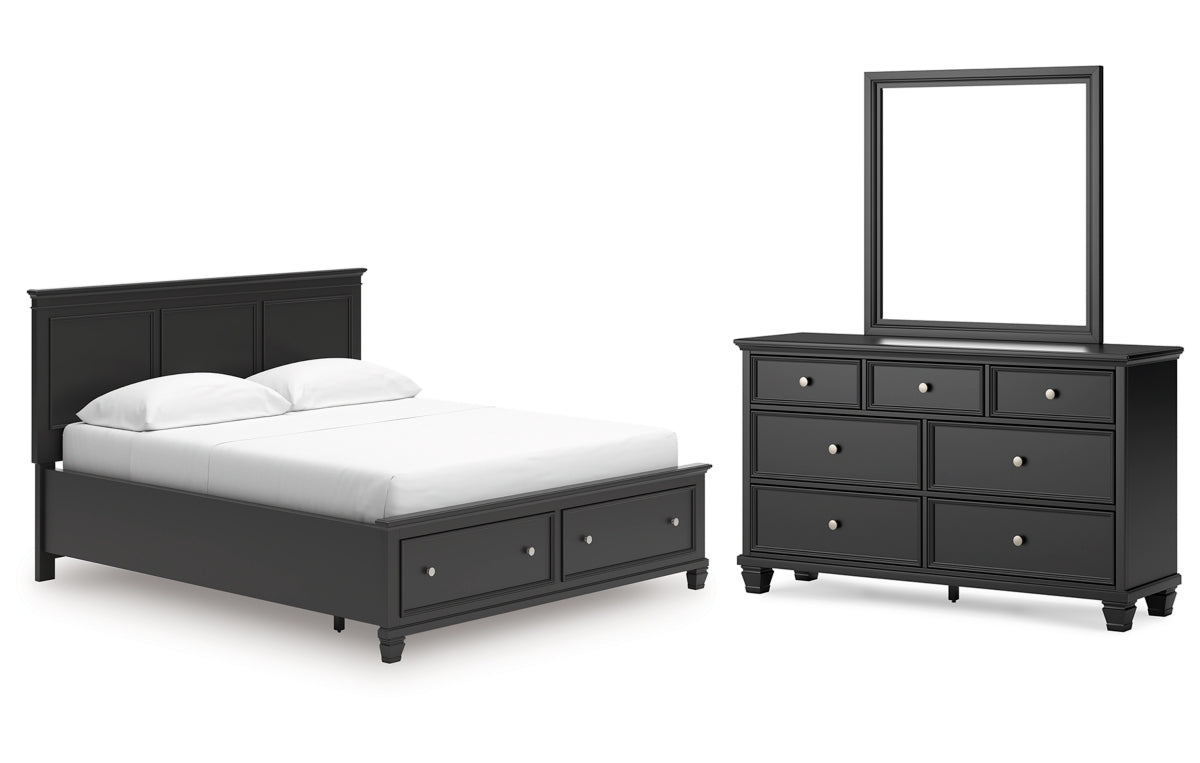 Lanolee California King Panel Storage Bed, Dresser and Mirror
