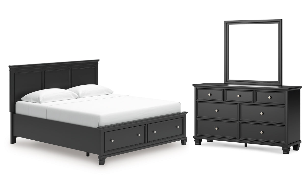Lanolee King Panel Storage Bed, Dresser and Mirror