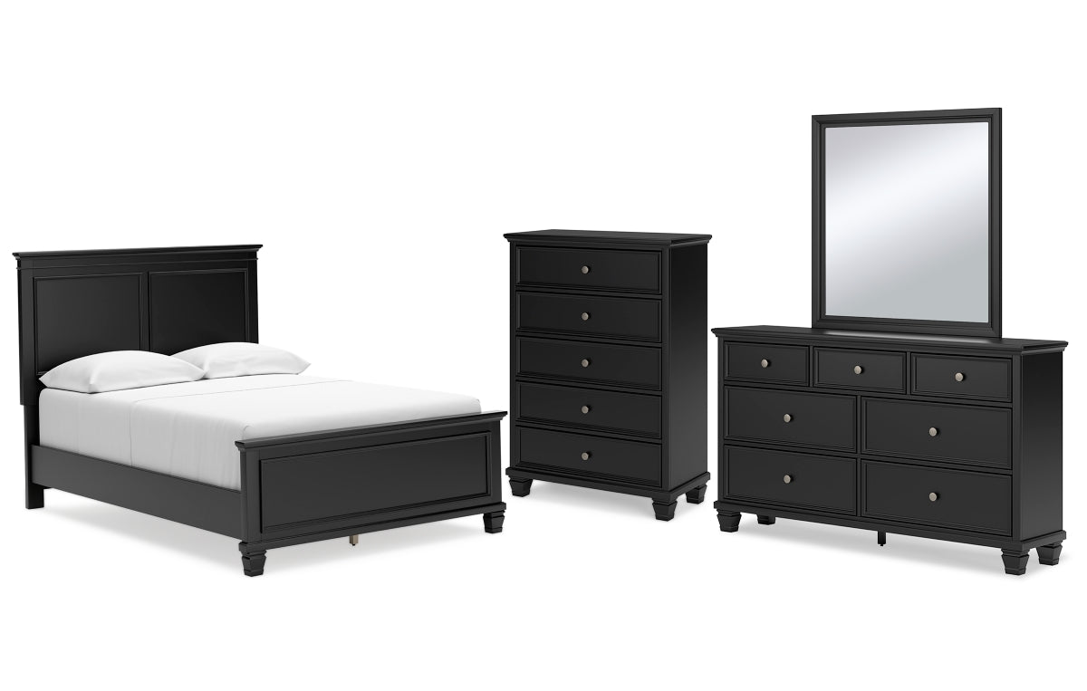 Lanolee Full Panel Bed with Mirrored Dresser and Chest
