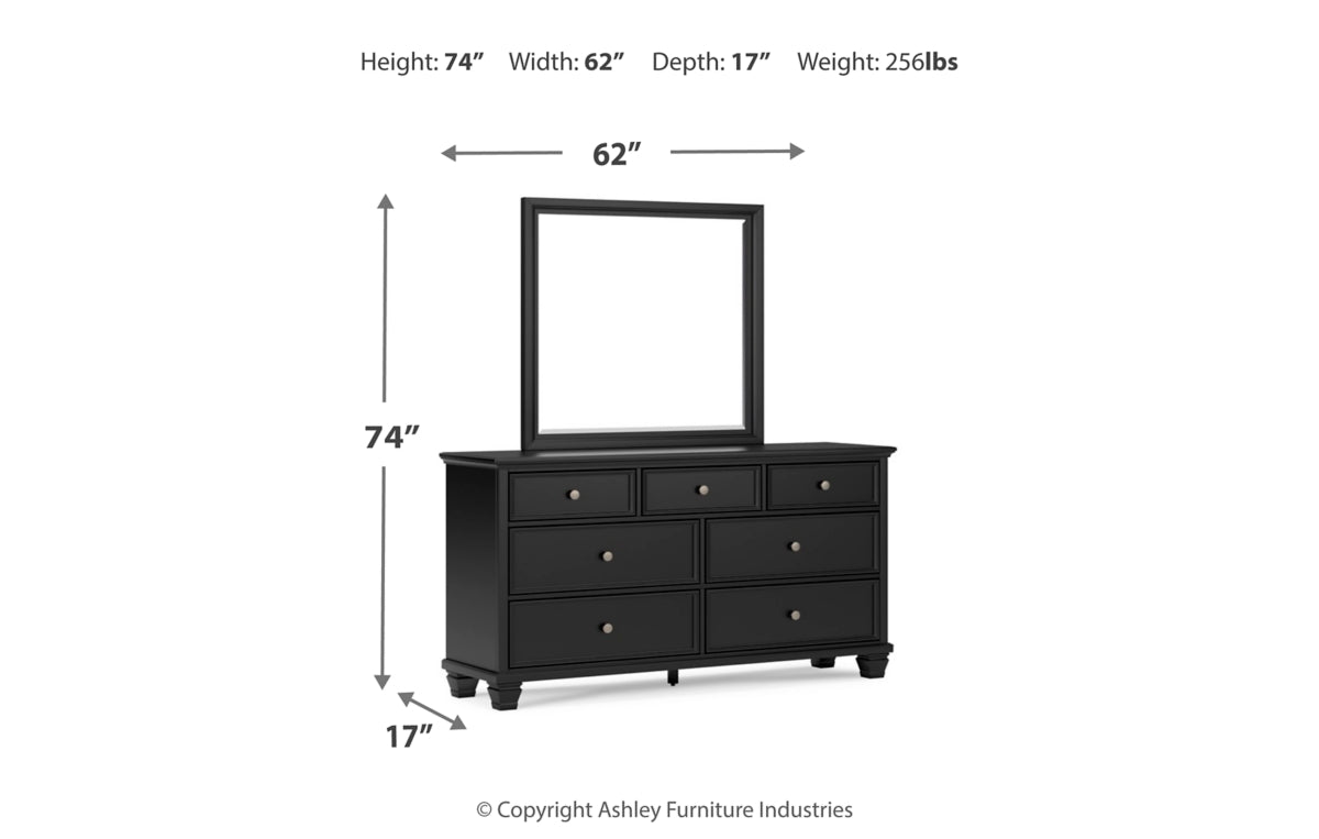 Lanolee King Panel Storage Bed, Dresser and Mirror